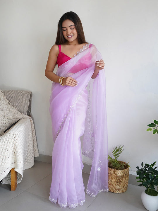 Lavender Organza Saree With Blouse Piece