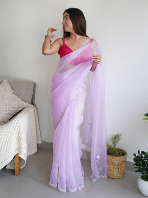 Lavender Organza Saree With Blouse Piece