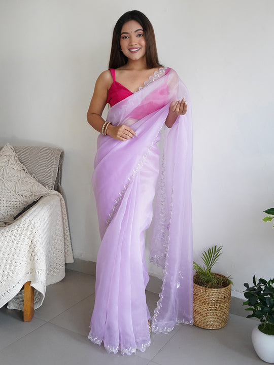 Lavender Organza Saree With Blouse Piece