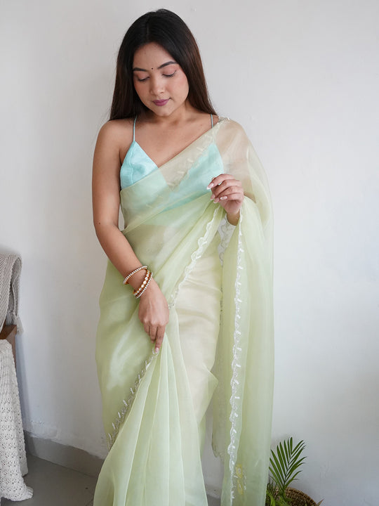 Green Organza Saree With Blouse Piece