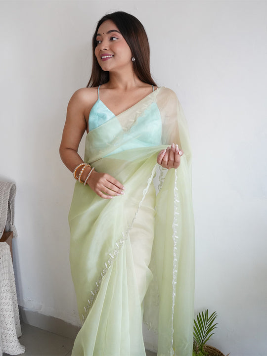 Green Organza Saree With Blouse Piece