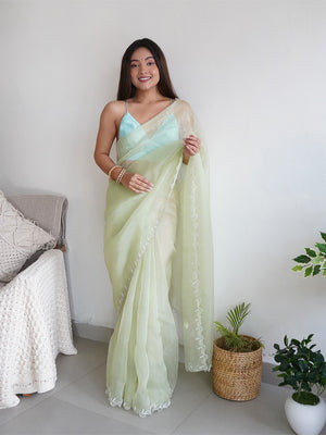 Green Organza Saree With Blouse Piece