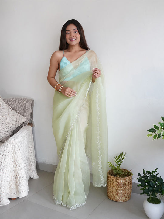 Green Organza Saree With Blouse Piece