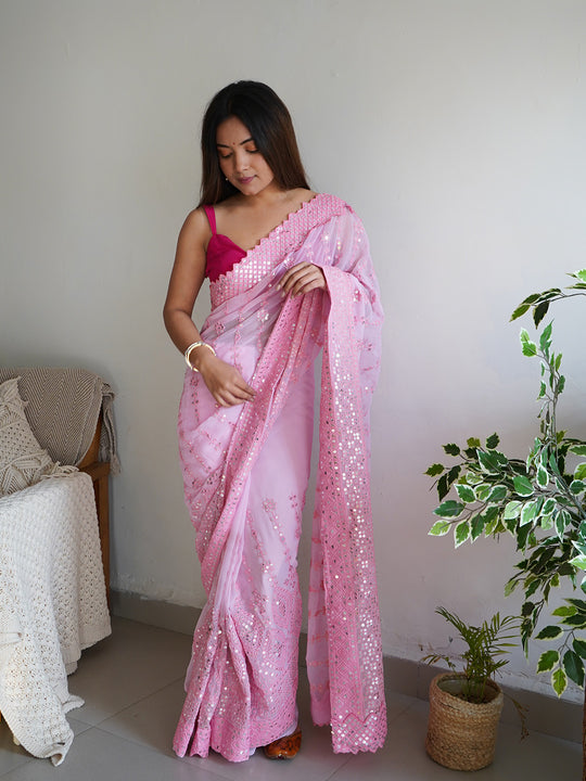 Pink Georgette Saree With Blouse Piece