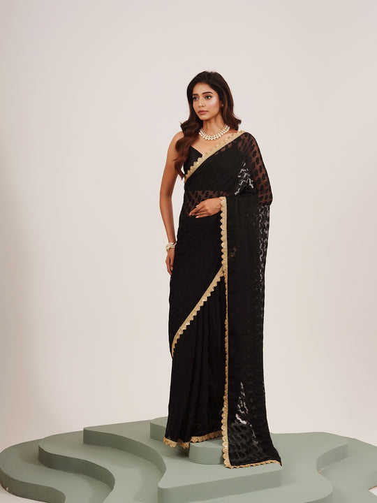 Black Embellished Sequinned Brasso Saree