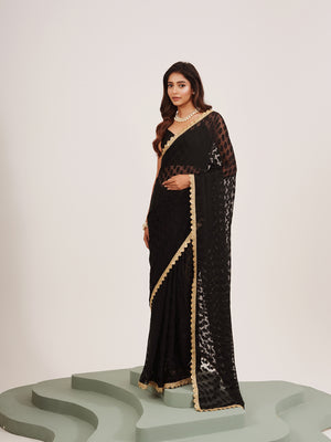 Black Embellished Sequinned Brasso Saree