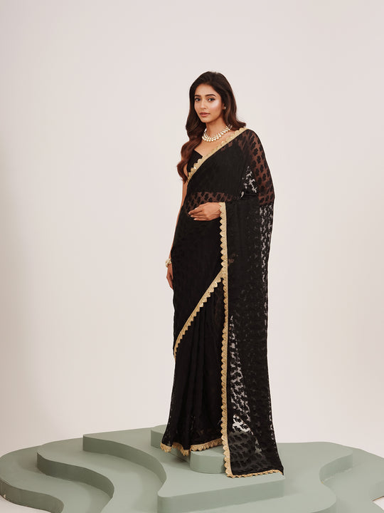 Black Embellished Sequinned Brasso Saree