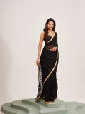 Black Embellished Sequinned Brasso Saree