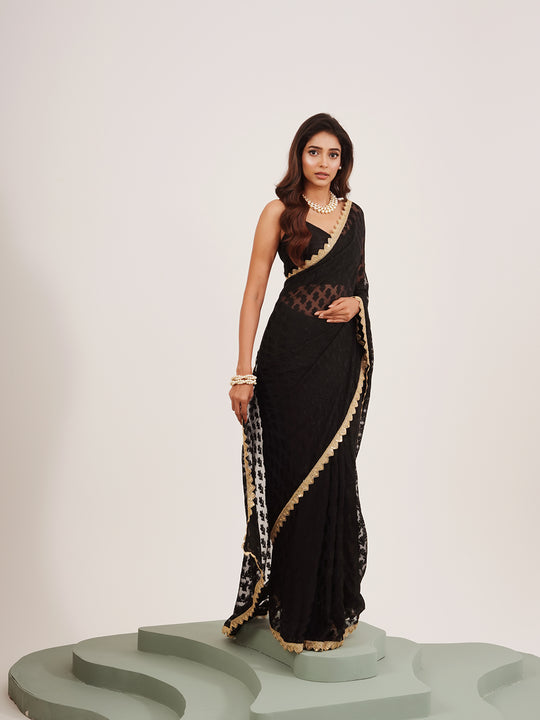 Black Embellished Sequinned Brasso Saree
