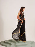 Black Embellished Sequinned Brasso Saree