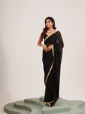 Black Embellished Sequinned Brasso Saree