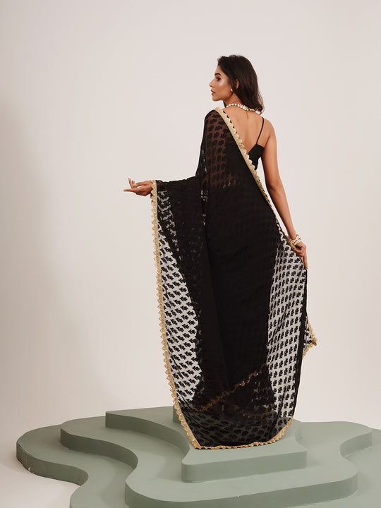 Black Embellished Sequinned Brasso Saree