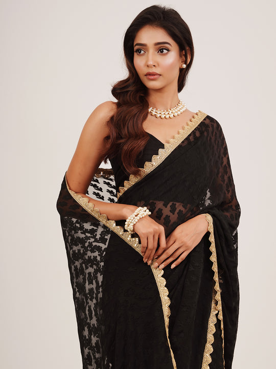 Black Embellished Sequinned Brasso Saree