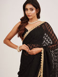 Black Embellished Sequinned Brasso Saree