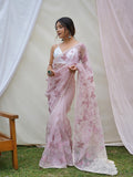 Baby Pink Organza Saree With Blouse Piece