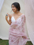 Baby Pink Organza Saree With Blouse Piece