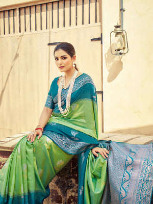 Green Soft Silk Festive Wear Saree With Blouse Piece