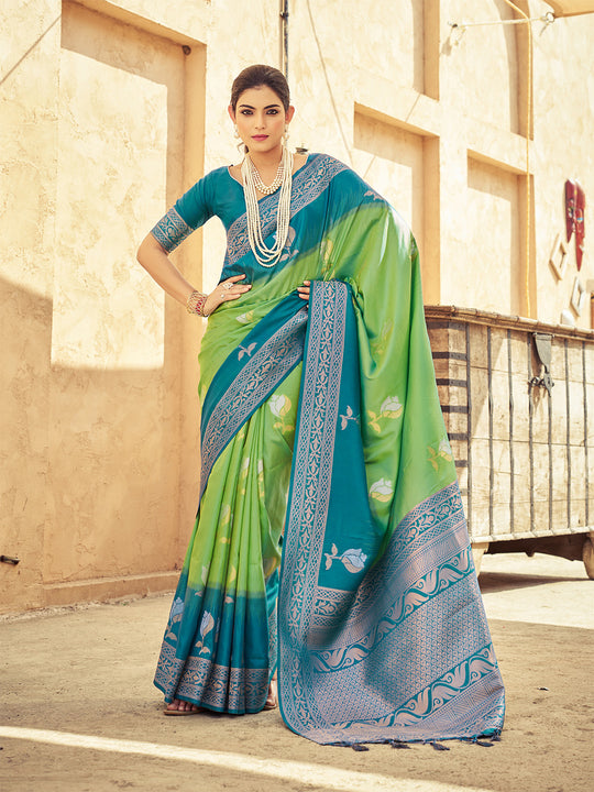 Green Soft Silk Festive Wear Saree With Blouse Piece