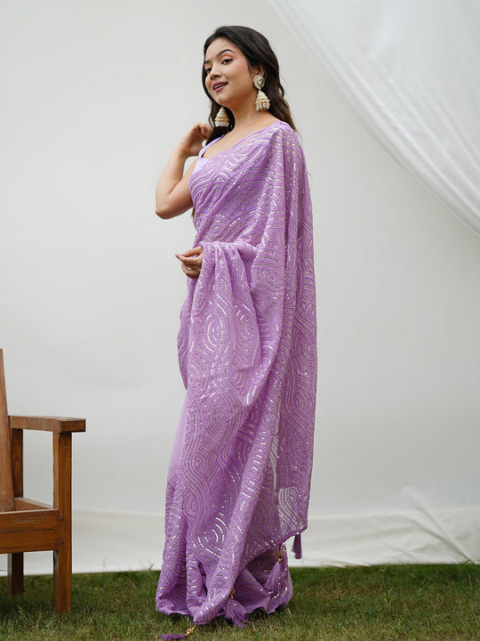 Lavender Georgette Saree With Blouse Piece