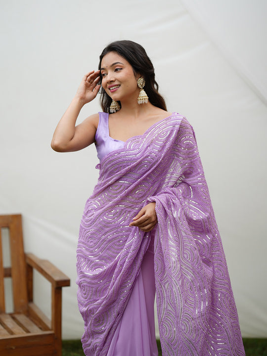 Lavender Georgette Saree With Blouse Piece
