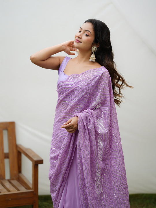 Lavender Georgette Saree With Blouse Piece