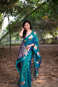 Green Banarasi Silk Blend Saree With Blouse Piece