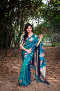 Green Banarasi Silk Blend Saree With Blouse Piece