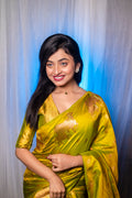 Yellow Banarasi Silk Blend Saree With Blouse Piece