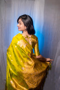 Yellow Banarasi Silk Blend Saree With Blouse Piece