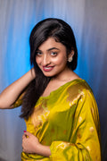 Yellow Banarasi Silk Blend Saree With Blouse Piece