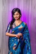 Rama Banarasi Silk Blend Saree With Blouse Piece