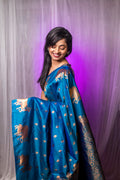 Rama Banarasi Silk Blend Saree With Blouse Piece