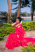 Red Banarasi Silk Blend Saree With Blouse Piece