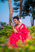 Red Banarasi Silk Blend Saree With Blouse Piece