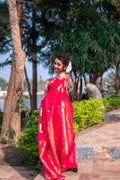 Red Banarasi Silk Blend Saree With Blouse Piece
