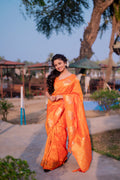 Orange Banarasi Silk Blend Saree With Blouse Piece