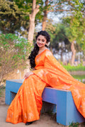 Orange Banarasi Silk Blend Saree With Blouse Piece