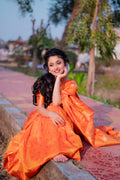 Orange Banarasi Silk Blend Saree With Blouse Piece
