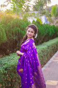 Wine Banarasi Silk Blend Saree With Blouse Piece