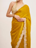 Mustard Embellished Sequined Lace Designer Saree