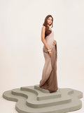 Brown Ombre Embellished Designer Satin Saree