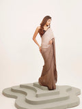 Brown Ombre Embellished Designer Satin Saree