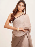 Brown Ombre Embellished Designer Satin Saree