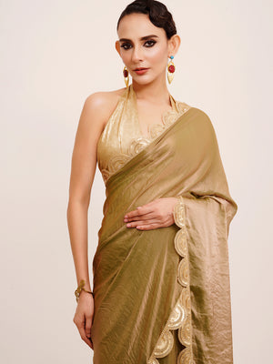 Gold Sequinned Designer Lace Tissue Saree