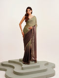 Green Embellished Beads And Stones Satin Saree