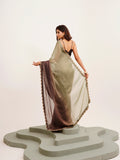 Green Embellished Beads And Stones Satin Saree