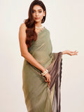 Green Embellished Beads And Stones Satin Saree