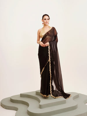 Black Sequinned Designer Lace Organza Saree