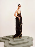 Black Sequinned Designer Lace Organza Saree