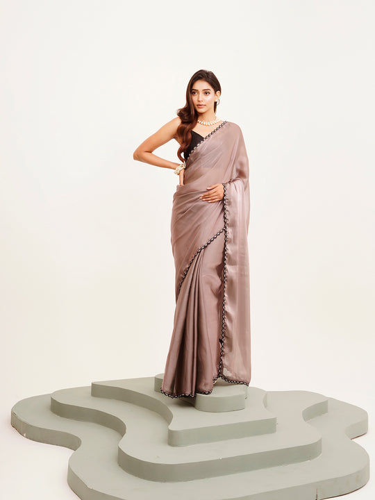 Metallic Grey Embellished Silk Blend Saree